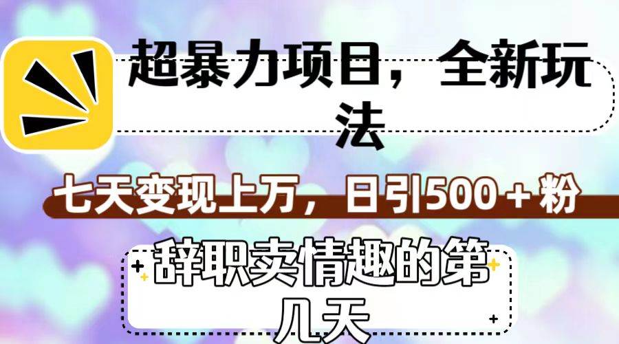 超暴利项目，全新玩法（辞职卖情趣的第几天），七天变现上万，日引500+粉汇创网-网创项目_汇创网_中创网_福缘网_冒泡网_资源整合平台汇创网