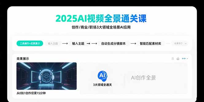 （15762期）2025AI视频全景通关课：涵盖创作/商业/职场3大领域  掌握AI全场景应用汇创网-网创项目_汇创网_中创网_福缘网_冒泡网_网创项目平台汇创网