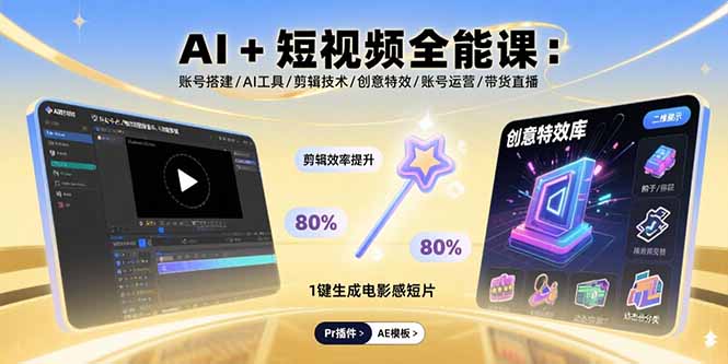 （15862期）AI+短视频全能课：账号搭建/AI工具/剪辑技术/创意特效/账号运营/带货直播汇创网-网创项目_汇创网_中创网_福缘网_冒泡网_网创项目平台汇创网