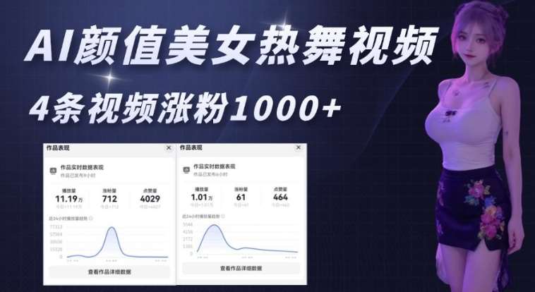 AI颜值美女热舞视频，4条视频涨粉1000+，实测6分钟一条汇创网-网创项目_汇创网_中创网_福缘网_冒泡网_资源整合平台汇创网
