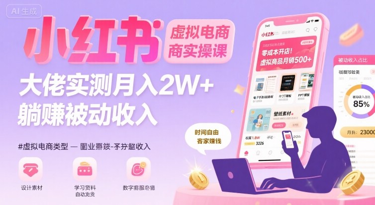 小红书虚拟电商，大佬实测月入2W+，实现被动收入汇创网-网创项目_汇创网_中创网_福缘网_冒泡网_网创项目平台汇创网