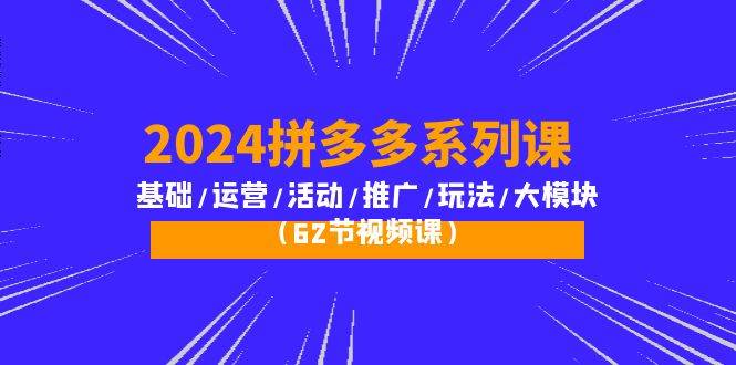 （10019期）2024拼多多系列课：基础/运营/活动/推广/玩法/大模块（62节视频课）汇创网-网创项目_汇创网_中创网_福缘网_冒泡网_网创项目平台汇创网