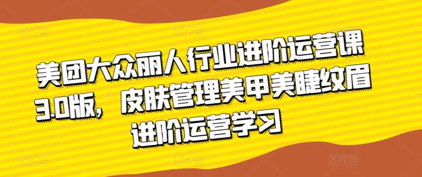 美团大众丽人行业进阶运营课3.0版，皮肤管理美甲美睫纹眉进阶运营学习汇创网-网创项目_汇创网_中创网_福缘网_冒泡网_网创项目平台汇创网