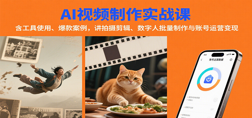 AI视频制作实战：含工具使用、爆款案例，讲拍摄剪辑、数字人批量制作与账号运营变现汇创网-网创项目_汇创网_中创网_福缘网_冒泡网_网创项目平台汇创网