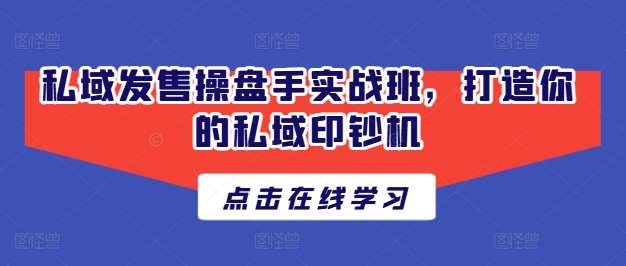 私域发售操盘手实战班，打造你的私域印钞机汇创网-网创项目_汇创网_中创网_福缘网_冒泡网_资源整合平台汇创网