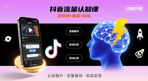 抖音流量认知课，短视频+直播+私域，认知提升，闪电开悟汇创网-网创项目_汇创网_中创网_福缘网_冒泡网_网创项目平台汇创网