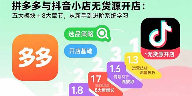 （15805期）拼多多与抖音小店无货源开店：五大模块+8大章节，从新手到进阶系统学习汇创网-网创项目_汇创网_中创网_福缘网_冒泡网_网创项目平台汇创网