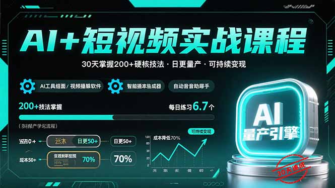 （15681期）AI+短视频实战课程：30天掌握200+硬核技法，实现日更量产可持续变现汇创网-网创项目_汇创网_中创网_福缘网_冒泡网_资源整合平台汇创网