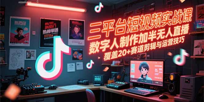 （15265期）三平台短视频实战课，数字人制作加半无人直播，覆盖20+赛道剪辑与运营技巧汇创网-网创项目_汇创网_中创网_福缘网_冒泡网_资源整合平台汇创网