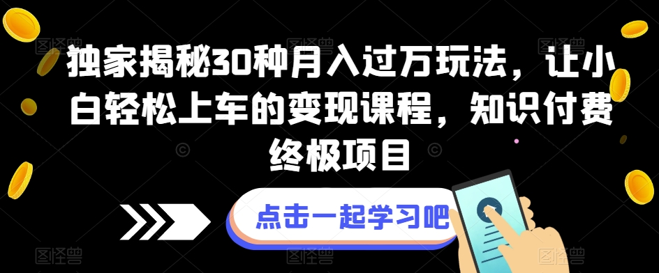 独家揭秘30种月入过万玩法，让小白轻松上车的变现课程，知识付费终极项目【揭秘】汇创网-网创项目_汇创网_中创网_福缘网_冒泡网_资源整合平台汇创网