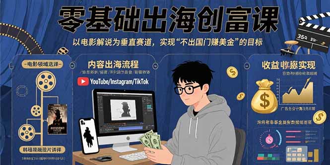 （15709期）零基础出海创富课：以电影解说为垂直赛道，实现不出国门赚美金的目标汇创网-网创项目_汇创网_中创网_福缘网_冒泡网_资源整合平台汇创网