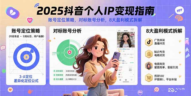 （15711期）2025抖音个人IP变现指南，账号定位策略，对标账号分析，8大盈利模式拆解汇创网-网创项目_汇创网_中创网_福缘网_冒泡网_资源整合平台汇创网