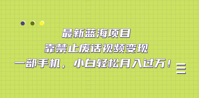 最新蓝海项目，靠禁止废话视频变现，一部手机，小白轻松月入过万！汇创网-网创项目_汇创网_中创网_福缘网_冒泡网_资源整合平台汇创网