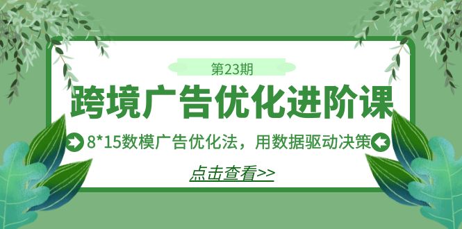跨境广告·优化进阶课·第23期，8*15数模广告优化法，用数据驱动决策汇创网-网创项目_汇创网_中创网_福缘网_冒泡网_资源整合平台汇创网