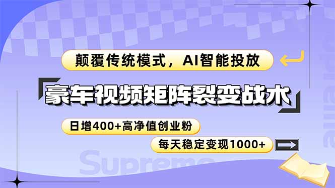 （14903期）豪车视频矩阵裂变战术，颠覆传统模式，AI智能投放，日增400+高净值创业…汇创网-网创项目_汇创网_中创网_福缘网_冒泡网_资源整合平台汇创网