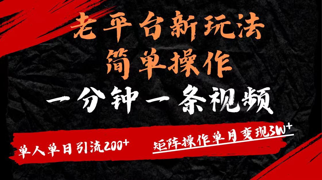 老平台，新玩法，简单操作，一分钟一条视频，单人单人引流200+矩阵操作，单月变现3W网创项目_汇创网_中创网_福缘网_冒泡网_资源整合平台汇创网