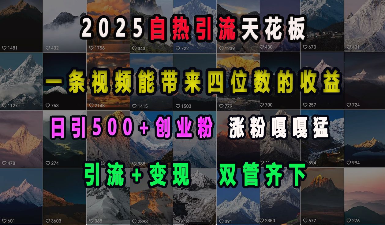 2025自热引流天花板，一条视频能带来四位数的收益，引流+变现双管齐下，日引500+创业粉，涨粉嘎嘎猛汇创网-网创项目_汇创网_中创网_福缘网_冒泡网_网创项目平台汇创网