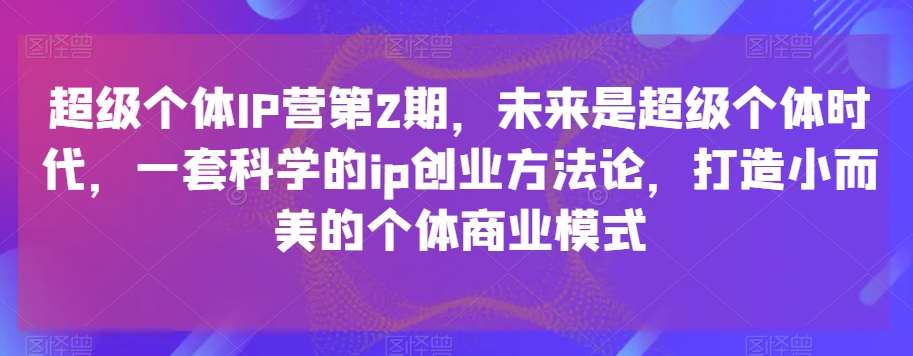 超级个体IP营第2期，未来是超级个体时代，一套科学的ip创业方法论，打造小而美的个体商业模式汇创网-网创项目_汇创网_中创网_福缘网_冒泡网_网创项目平台汇创网