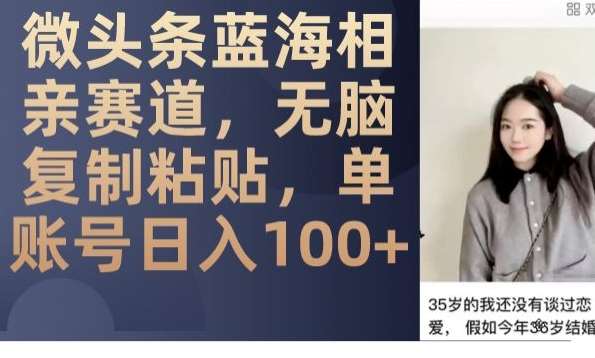 微头条蓝海相亲赛道，无脑复制粘贴，单账号日入100+汇创网-网创项目_汇创网_中创网_福缘网_冒泡网_资源整合平台汇创网
