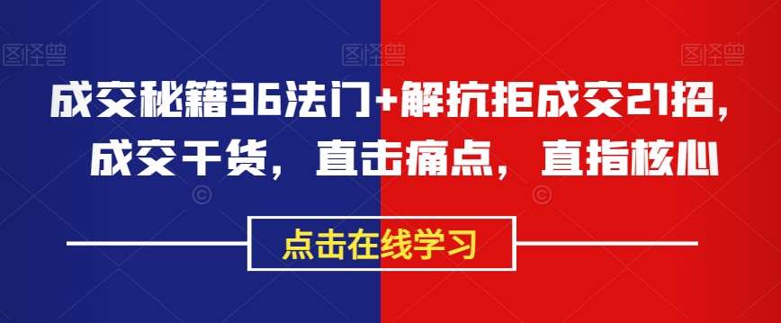 成交秘籍36法门+解抗拒成交21招，成交干货，直击痛点，直指核心汇创网-网创项目_汇创网_中创网_福缘网_冒泡网_资源整合平台汇创网