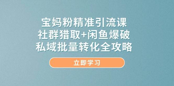 宝妈粉精准引流课，社群猎取+闲鱼爆破，私域批量转化全攻略汇创网-网创项目_汇创网_中创网_福缘网_冒泡网_资源整合平台汇创网
