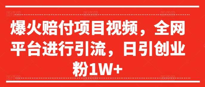 爆火赔付项目视频，全网平台进行引流，日引创业粉1W+【揭秘】汇创网-网创项目_汇创网_中创网_福缘网_冒泡网_资源整合平台汇创网