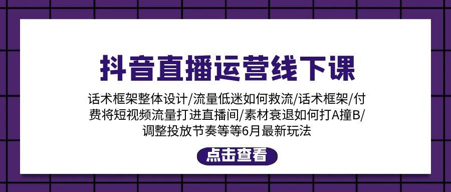 （11211期）抖音直播运营线下课：话术框架/付费流量直播间/素材A撞B/等6月新玩法汇创网-网创项目_汇创网_中创网_福缘网_冒泡网_资源整合平台汇创网