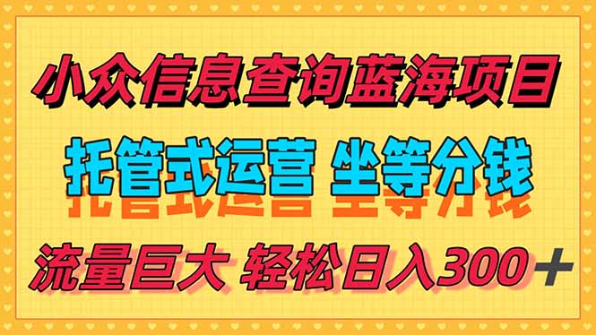 （15216期）稳定日入300＋，小众信息查询蓝海项目，全程懒人式托管，解放你的时间汇创网-网创项目_汇创网_中创网_福缘网_冒泡网_资源整合平台汇创网