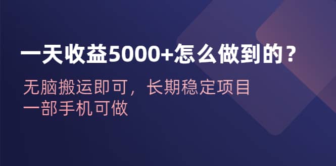 一天收益5000+怎么做到的？无脑搬运即可，长期稳定项目，一部手机可做汇创网-网创项目_汇创网_中创网_福缘网_冒泡网_资源整合平台汇创网