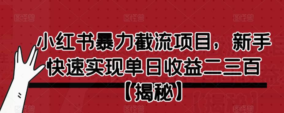 小红书暴力截流项目，新手快速实现单日收益二三百【仅揭秘】汇创网-网创项目_汇创网_中创网_福缘网_冒泡网_网创项目平台汇创网