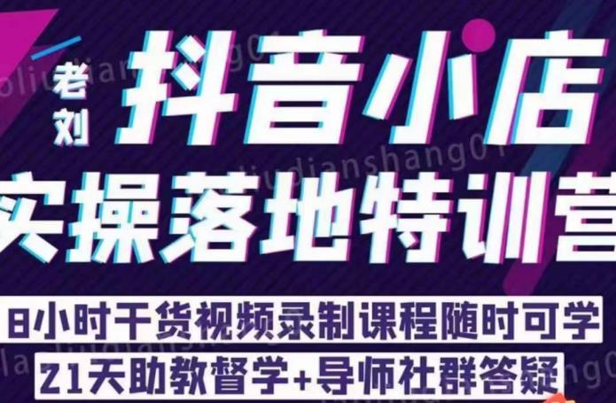 老刘·抖店商品卡流量，​抖音小店实操落地特训营，8小时干货视频录制课程随时可学网创项目_汇创网_中创网_福缘网_冒泡网_资源整合平台汇创网