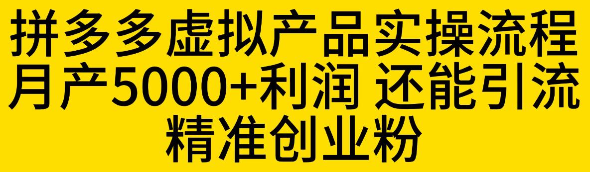 拼多多虚拟产品实操流程，月产5000+利润，还能引流精准创业粉【揭秘】汇创网-网创项目_汇创网_中创网_福缘网_冒泡网_资源整合平台汇创网