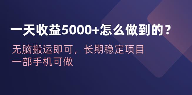 一天收益5000+怎么做到的？无脑搬运即可，长期稳定项目，一部手机可做【揭秘】网创项目_汇创网_中创网_福缘网_冒泡网_资源整合平台汇创网