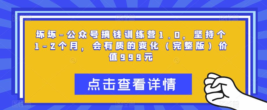 坏坏-公众号搞钱训练营1.0，坚持个1-2个月，会有质的变化（完整版）价值999元汇创网-网创项目_汇创网_中创网_福缘网_冒泡网_网创项目平台汇创网