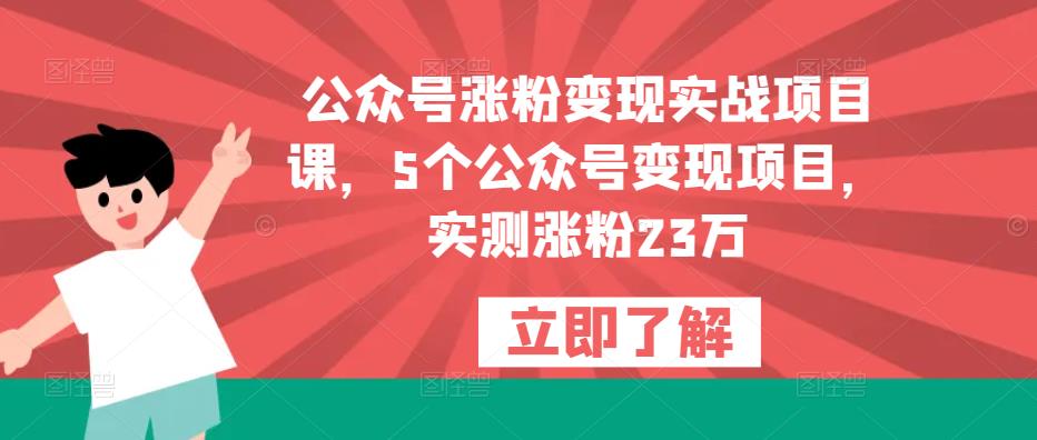 公众号涨粉变现实战项目课，5个公众号变现项目，实测涨粉23万汇创网-网创项目_汇创网_中创网_福缘网_冒泡网_资源整合平台汇创网