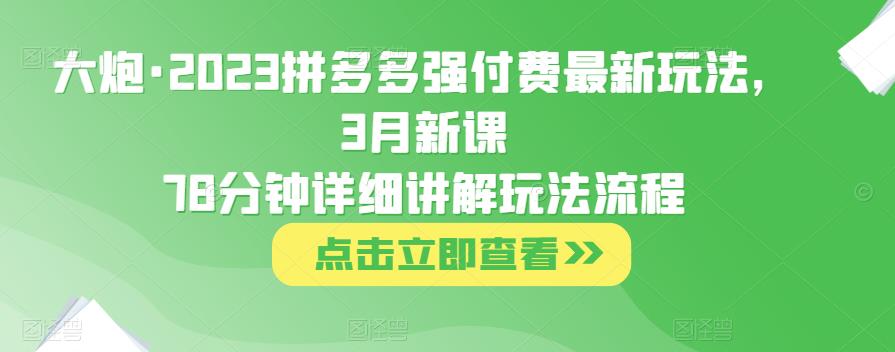 大炮·2023拼多多强付费最新玩法，3月新课​78分钟详细讲解玩法流程汇创网-网创项目_汇创网_中创网_福缘网_冒泡网_资源整合平台汇创网