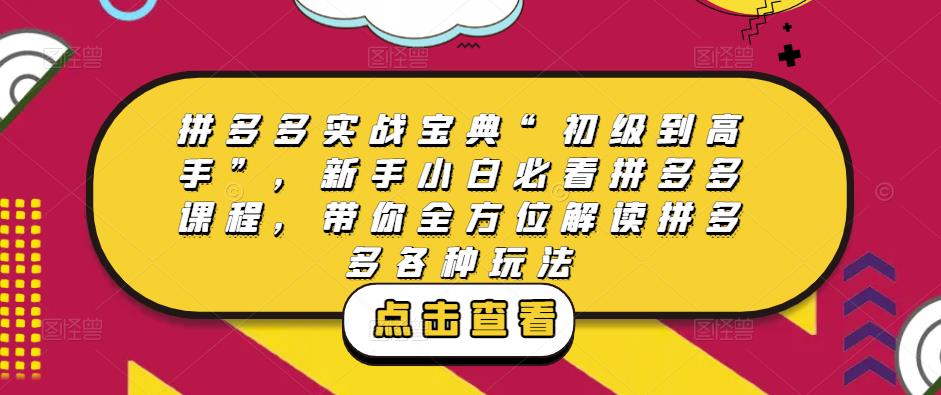 拼多多实战宝典“初级到高手”,新手小白必看拼多多课程,带你全方位解读拼多多各种玩法汇创网-网创项目_汇创网_中创网_福缘网_冒泡网_网创项目平台汇创网