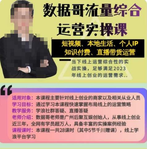 数据哥流量综合运营实操课：短视频、本地生活、个人IP知识付费、直播带货运营汇创网-网创项目_汇创网_中创网_福缘网_冒泡网_资源整合平台汇创网