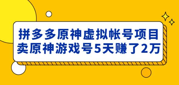 外面卖2980的拼多多原神虚拟帐号项目：卖原神游戏号5天赚了2万网创项目_汇创网_中创网_福缘网_冒泡网_资源整合平台汇创网