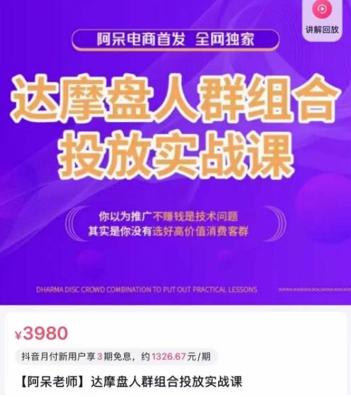 阿呆电商·达摩盘人群组合投放实战课，你以为推广不赚钱是技术问题，其实是你没有选好高价值消费客群汇创网-网创项目_汇创网_中创网_福缘网_冒泡网_资源整合平台汇创网