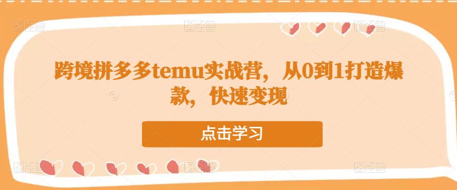 跨境拼多多temu实战营，从0到1打造爆款，快速变现汇创网-网创项目_汇创网_中创网_福缘网_冒泡网_资源整合平台汇创网