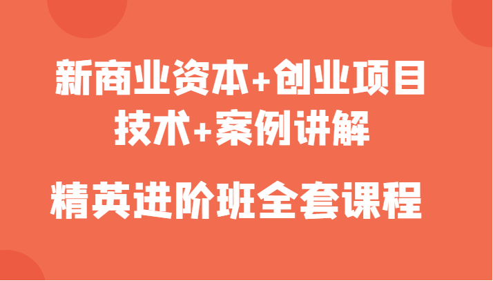 新商业资本+创业项目，技术+案例讲解，精英进阶班全套课程网创项目_汇创网_中创网_福缘网_冒泡网_资源整合平台汇创网