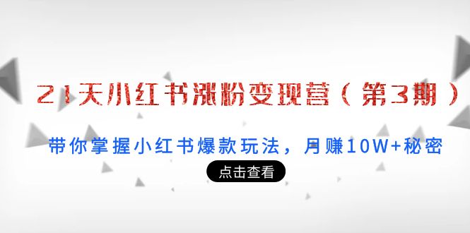 21天小红书涨粉变现营：带你掌握小红书爆款玩法，月赚10W+秘密汇创网-网创项目_汇创网_中创网_福缘网_冒泡网_网创项目平台汇创网