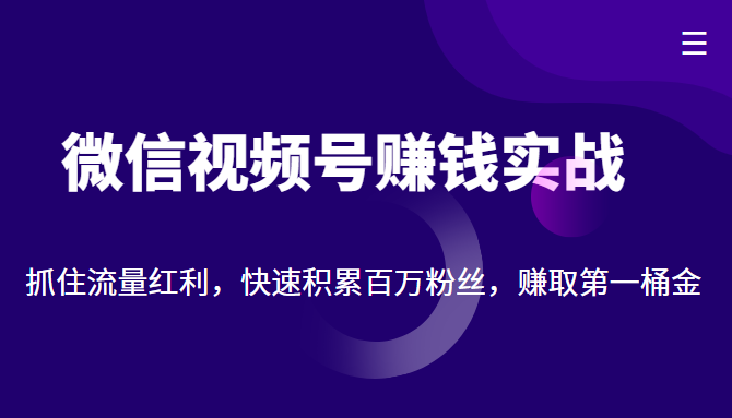 微信视频号赚钱实战：抓住流量红利，快速积累百万粉丝，赚取你的第一桶金汇创网-网创项目_汇创网_中创网_福缘网_冒泡网_网创项目平台汇创网