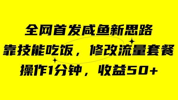 咸鱼冷门新玩法，靠“技能吃饭”，修改流量套餐，操作1分钟，收益50+汇创网-网创项目_汇创网_中创网_福缘网_冒泡网_资源整合平台汇创网