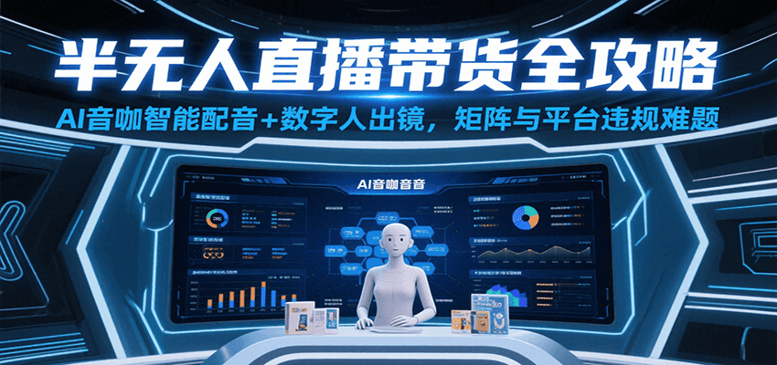 半无人直播带货全攻略：AI音咖智能配音+数字人出镜，解决账号矩阵与平台违规难题汇创网-网创项目_汇创网_中创网_福缘网_冒泡网_资源整合平台汇创网