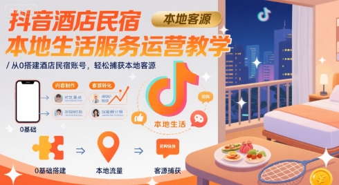 抖音酒店民宿本地生活服务运营教学，从0搭建酒店民宿账号，轻松捕获本地客源汇创网-网创项目_汇创网_中创网_福缘网_冒泡网_资源整合平台汇创网