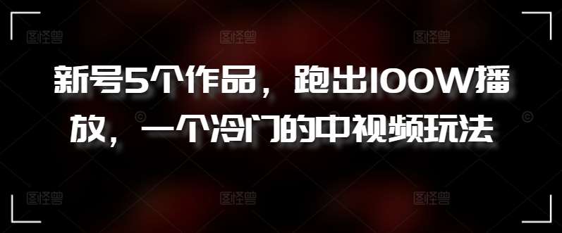 新号5个作品，跑出100W播放，一个冷门的中视频玩法【揭秘】汇创网-网创项目_汇创网_中创网_福缘网_冒泡网_资源整合平台汇创网