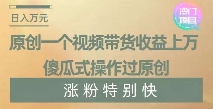 原创一个视频带货收益上万，傻瓜式操作过原创，几分钟做一个视频涨粉特别快【揭秘】汇创网-网创项目_汇创网_中创网_福缘网_冒泡网_网创项目平台汇创网