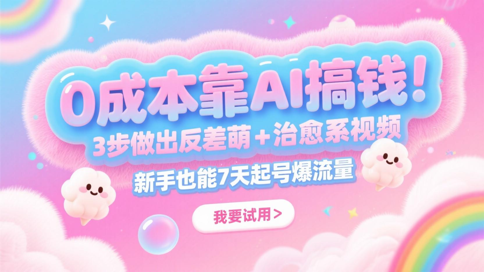 0成本靠AI搞钱！3步做出反差萌+治愈系视频，新手也能7天起号爆流量，月入5位数汇创网-网创项目_汇创网_中创网_福缘网_冒泡网_资源整合平台汇创网